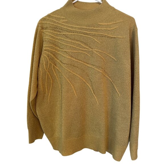 Dressbarn Christmas Gold Sweater 14/16 Textured Design Long Sleeve Lightweight - Picture 1 of 7